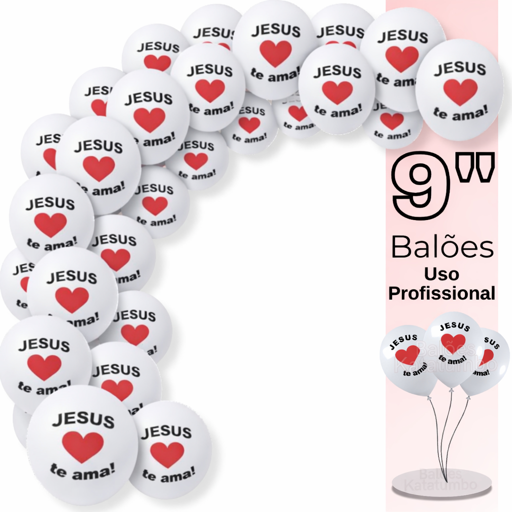 Balão Bexiga Jesus Te Ama Batismo e Comunhão Religioso, Balão Látex Estampado 9 Polegadas Pacotes De 10-25-50 Unds