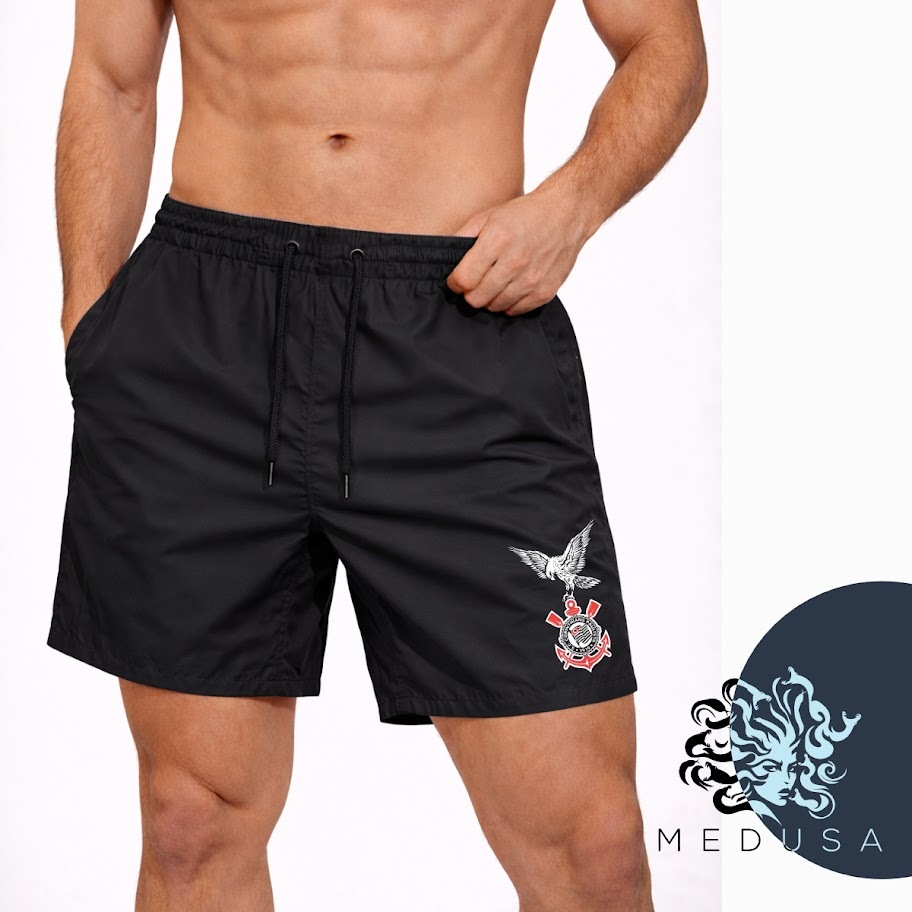 Bermuda Short Gaviões Da Fiel Tactel, Ideal Para Treinos, Academia, Corrida, Torcida Organizada