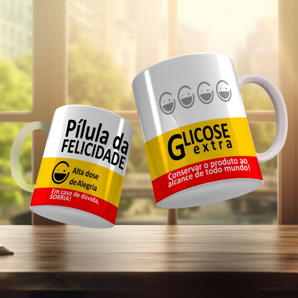 Caneca Personalizada Unykk Pílula da Felicidade - Alta Dose de Alegria - Glicose Extra