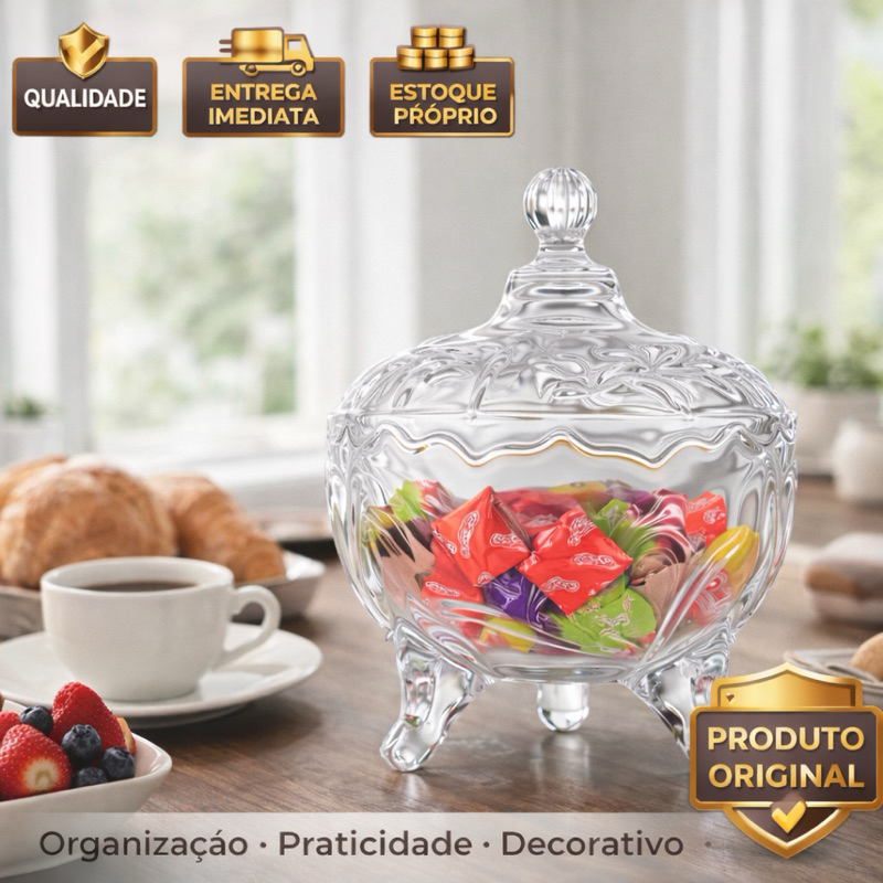 Bomboniere Baleiro De Vidro Potiche Grande Centro De Mesa Com Tampa Florence Alta