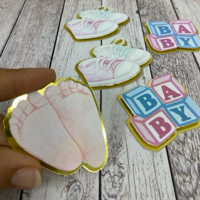 15 Apliques chá revelação  chá de fraldas chá de bebê- FAZEMOS QUALQUER TEMA | aplique tubete,caixas, topper, aplique 3D