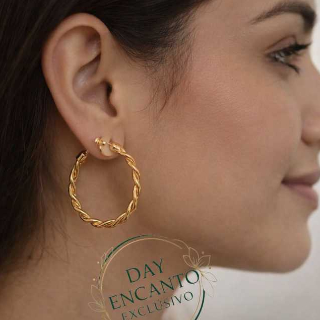 Brincos Argola Redonda Fio Torcido Folheado a Prata 925 e Ouro 18k