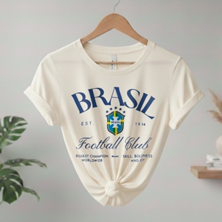 Camiseta Feminina Brasil Copa Camisa Roupa Blusinha Futebol Blusa Algodão em Oferta na Shopee