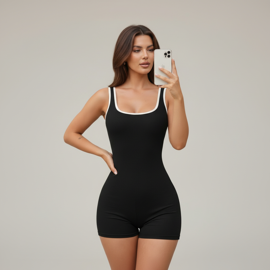 Macaquinho Feminino Premium Canelado Anarruga Modelador com Compressão Média Macaquinho Feminino Premium Canelado Anarruga Modelador com Compressão Média