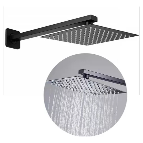 Ducha Preta Inox Chuveiro slim 20X20cm e Cano Quadrada Fosco 12041B