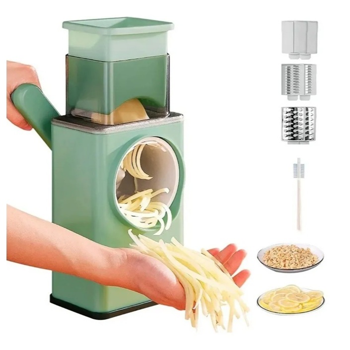 Ralador 3 em 1Cortador de Legumes Manual com Lâminas de Aço Inoxidável Verde