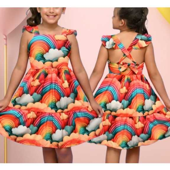 Vestido Festa Infantil Menina Estampado Casual  Princesa festa