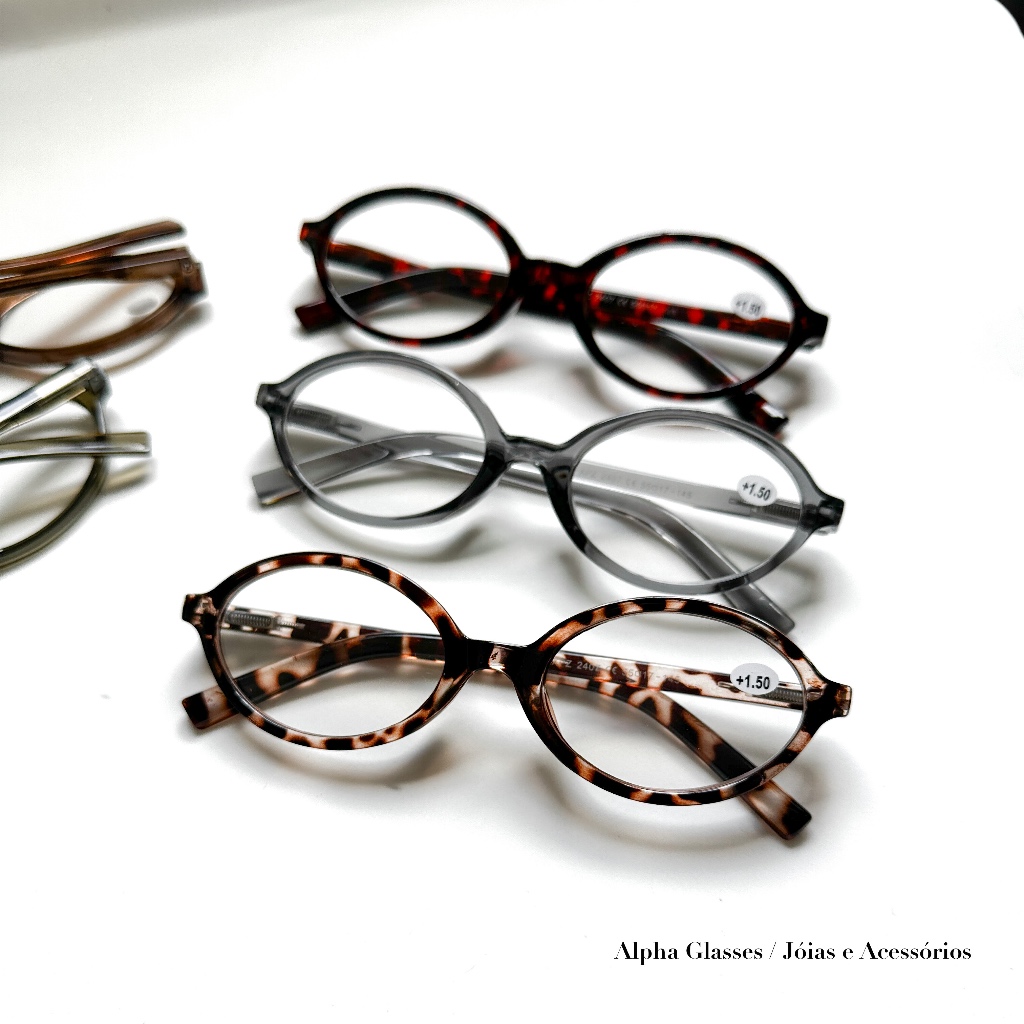 Óculos de Grau Leitura pra Perto Presbiopia unissex Feminino Armação Ovais Moda Retro +1.00 ao 4.00 em Oferta na Shopee