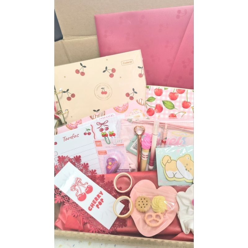 Kit papelaria Cherry Pop Kit de Papelaria Fofa Tema Cereja