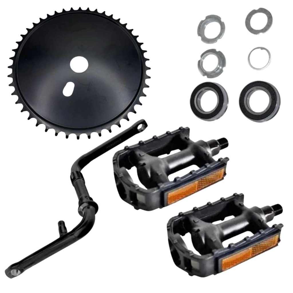 Kit Completo de Transmissão Bike Aro 26: Catraca 46D, Pedivela 165mm, Central 45mm e Pedais Nylon