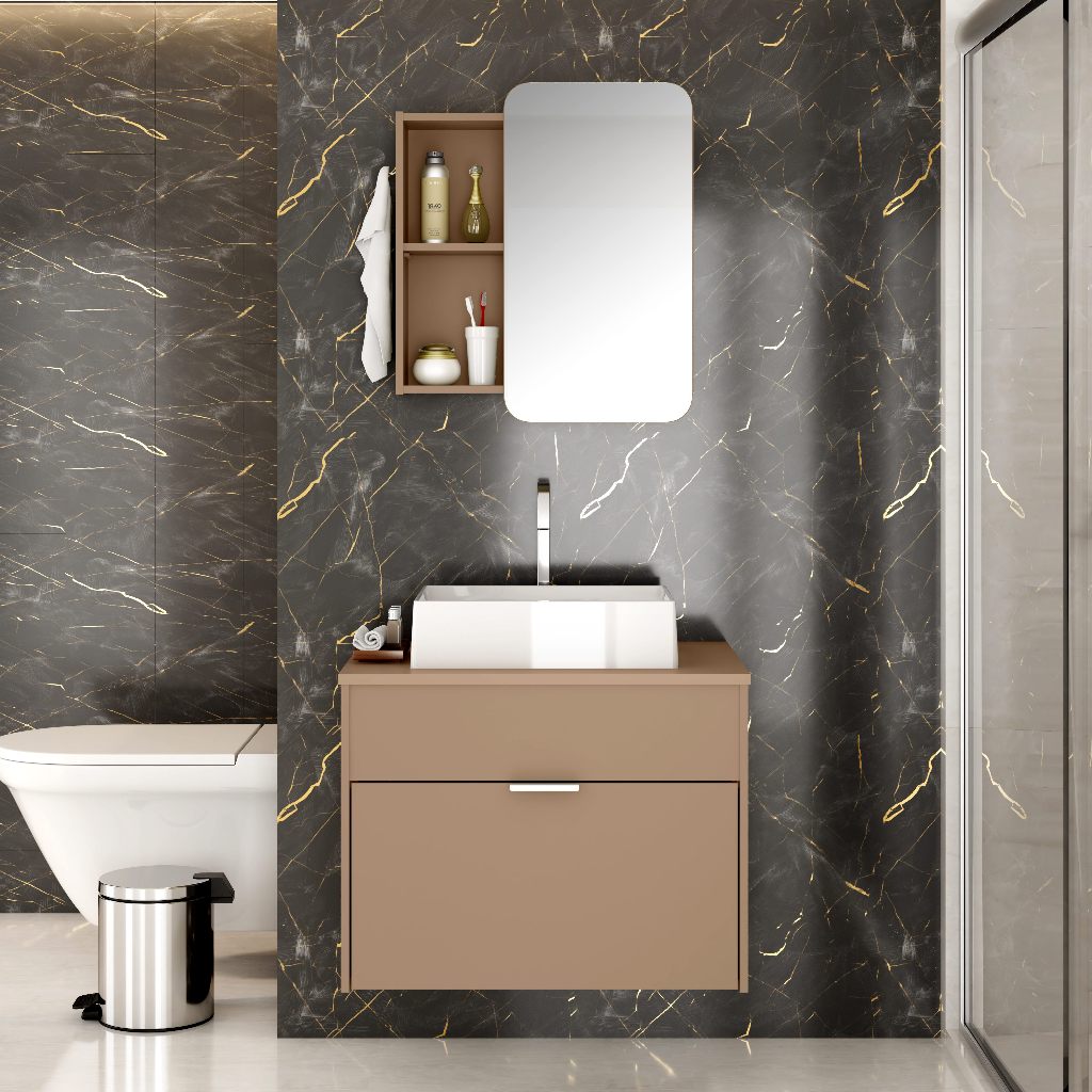 Conjunto para Banheiro com Armário Espelheira (Espelho Organico) Gabinete e Cuba de Marmore Sintetico - GAMA MÓVEIS em Oferta na Shopee