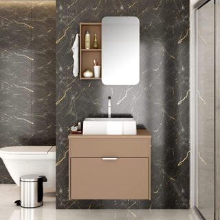 Conjunto para Banheiro com Armário Espelheira (Espelho Organico) Gabinete e Cuba de Marmore Sintetico - GAMA MÓVEIS em Oferta na Shopee