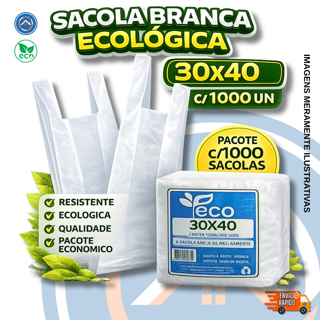 Sacola Branca Ecológica e Econômica 30x40 Milheiro c/1000 Unidades