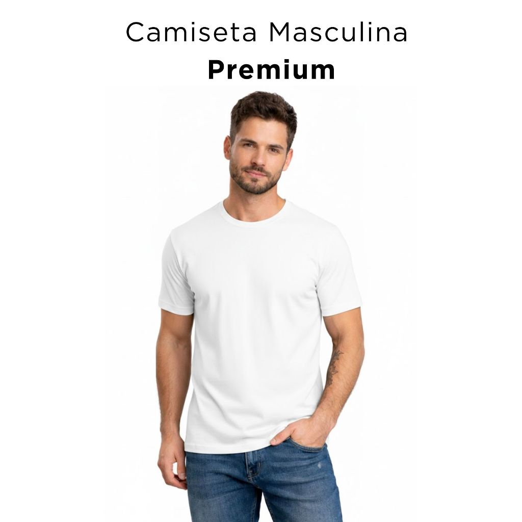 Camiseta Masculina Branca Lisa Básica Algodão Casual
