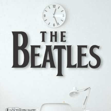 Placa Quadro Decorativo Lettering The Beatles MDF Com Fita Dupla Face Adesiva Preto Fosco