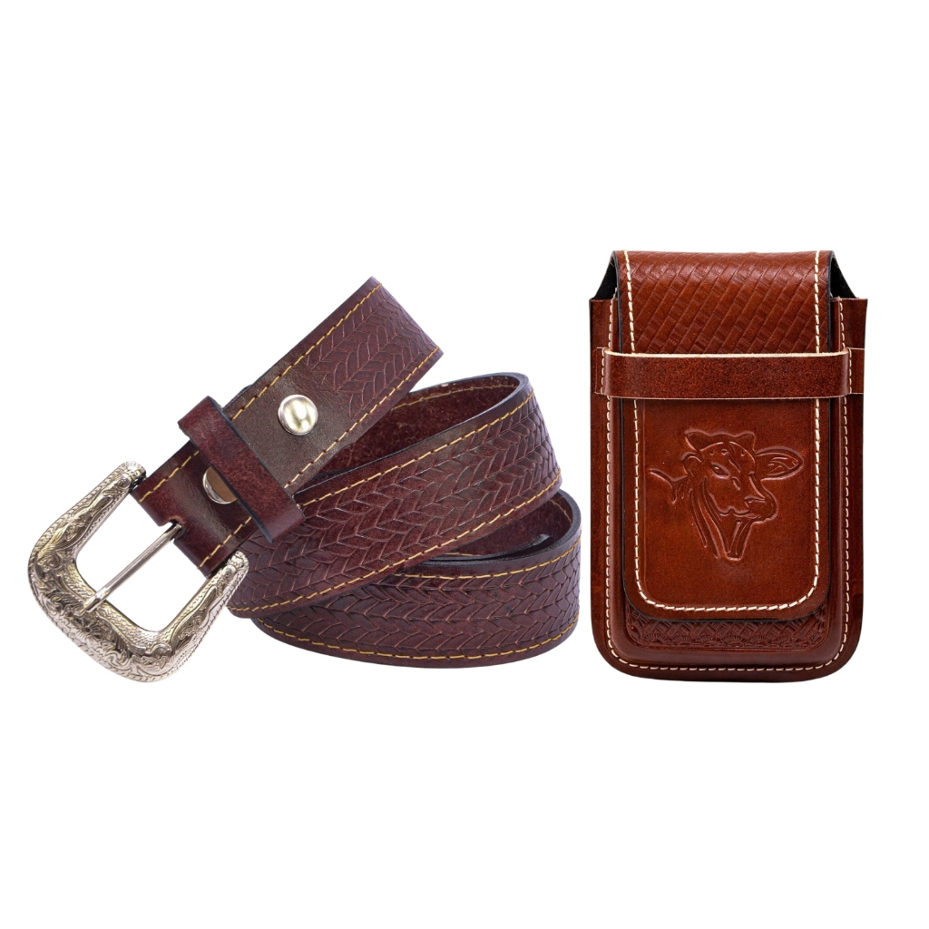 Kit Cowboy Cinto Tradicional Country + Capinha Bainha De Celular
