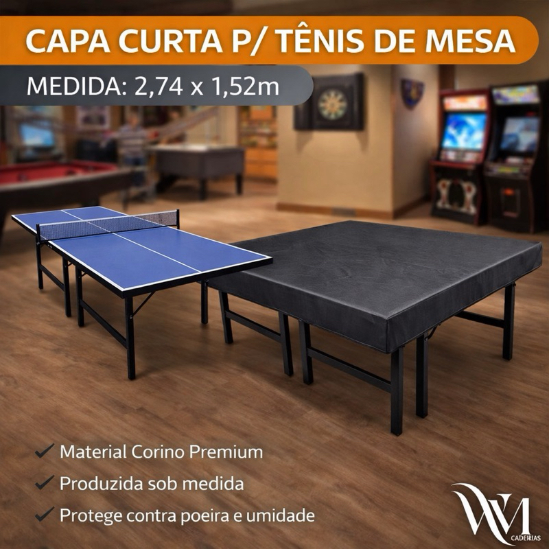 Capa Para Ping Pong/Tênis Mesa Corino com forro curta para proteção