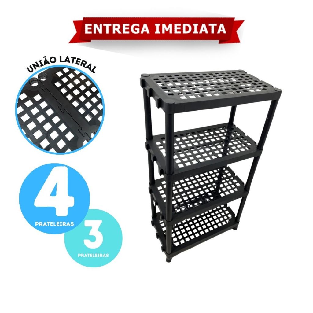 Estante Organizadora com 3 e 4 Prateleira de Plástico Modular Multiuso em Oferta na Shopee