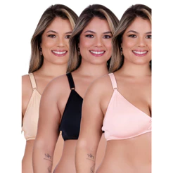 Kit3 Sutiã Plus Size Reforçado Sem Bojo Confortável Poliéster 44 ao 54