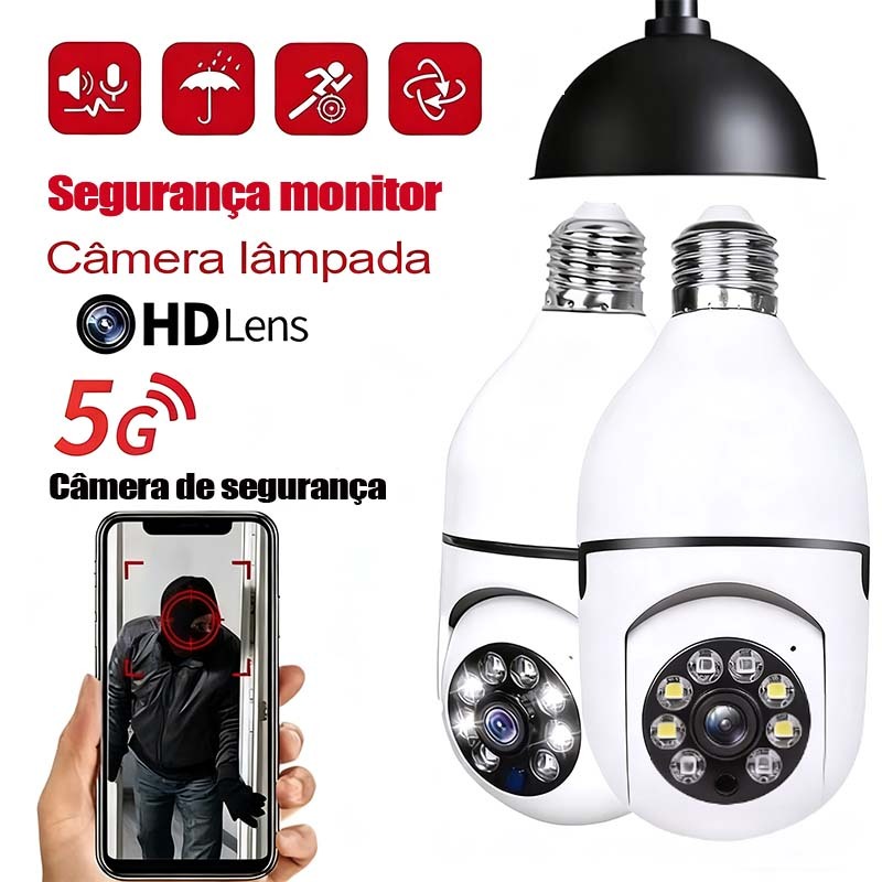 Kit 2 Câmeras segurança wifi ip sem fio 360 encaixe lampada Infravermelho sem fio ptz full HD G4