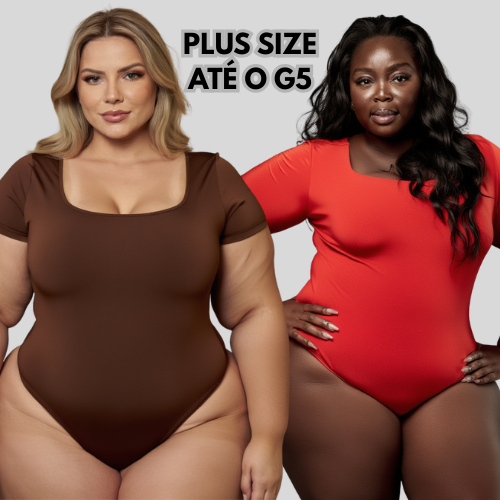 Body Plus Size Feminino até G5 Manga Curta Decote Quadrado Forro Duplo Verão Tendência Basico Blusa