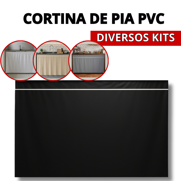 Cortina Pia Cozinha 100% PVC 138x80cm Resistente Antimofo Fácil Limpeza Várias Cores Envio Imediato