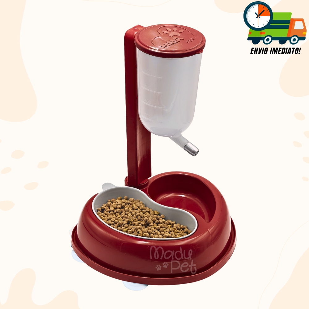 Bebedouro Automático Comedouro Para Cães e Gatos Duplo Anti Formiga C/ Bilha (COR VINHO) Promoção