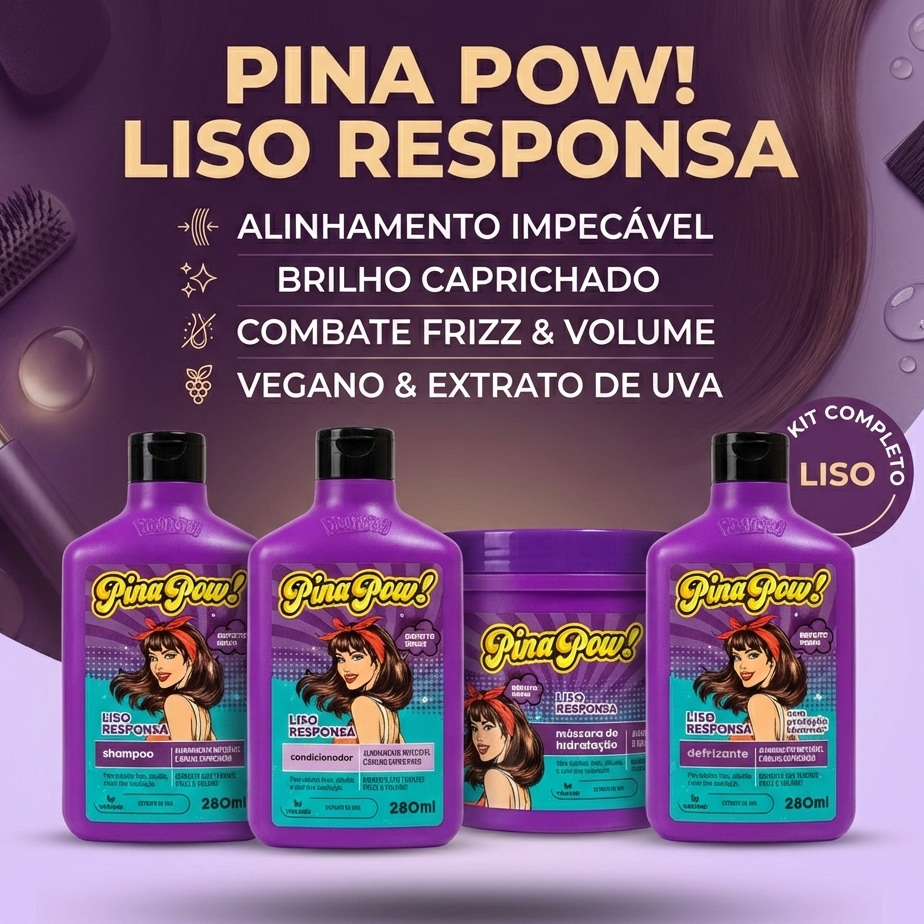 Kit Hidratação Nutrição Shampoo Condicionador Mascara Creme de Pentear Liso Responsa Pinapow