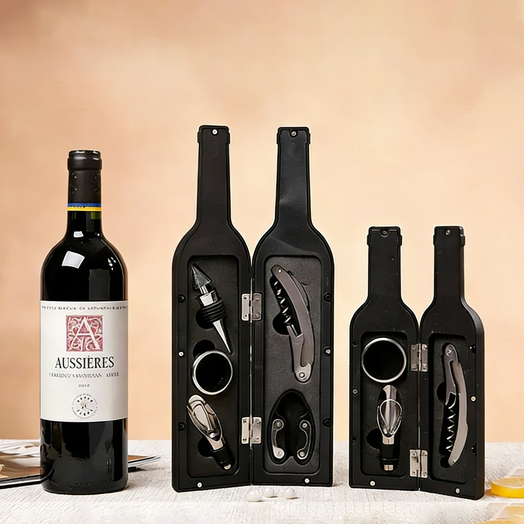 Kit Vinho Garrafa 5 peças ou 3 peças Saca Rolhas, Colar de Vinho, Bico Condutor com Tampa
