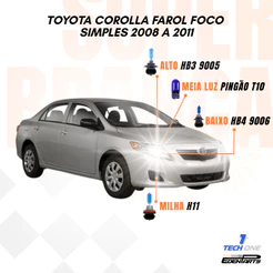 Kit Lâmpadas Super Brancas TechOne – Toyota Corolla (Foco Simples) 2008 a 2011 + Brinde