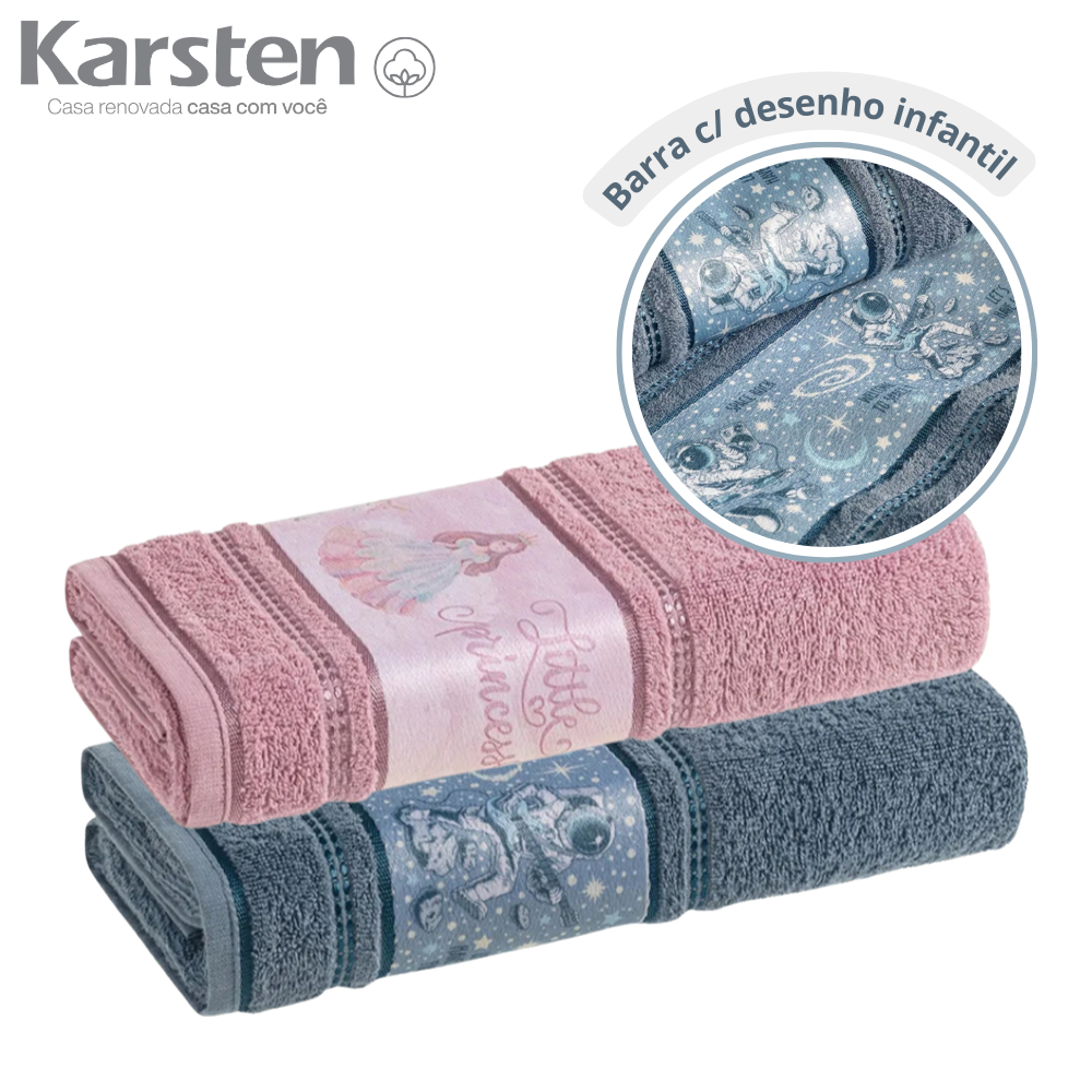 Kit 2 Toalhas de Banho Infantil Karsten 100% Algodão Kids Baby Menino Menina Felpuda Macia