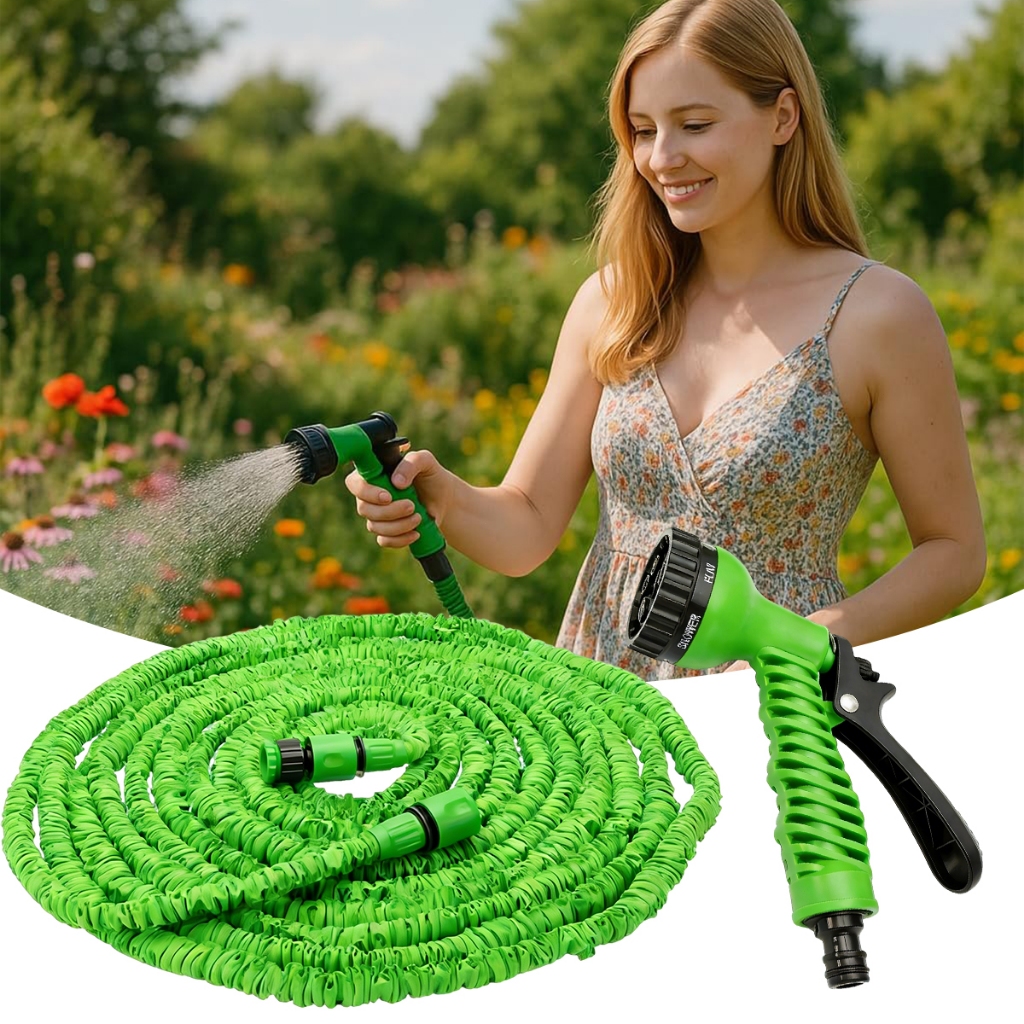 Mangueira mágica de 15m e 30m com 7 tipos de jato para irrigação de jardins, lavagem e limpeza de carros em Oferta na Shopee