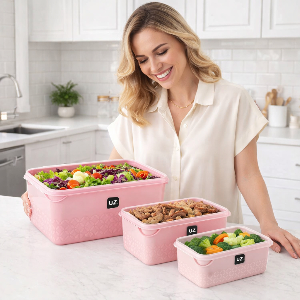 Conjunto Com 3 Potes Porta Cozinha Geladeira Marmita Mantimentos Varias Cores e Modelos Plástico UZ Utilidades