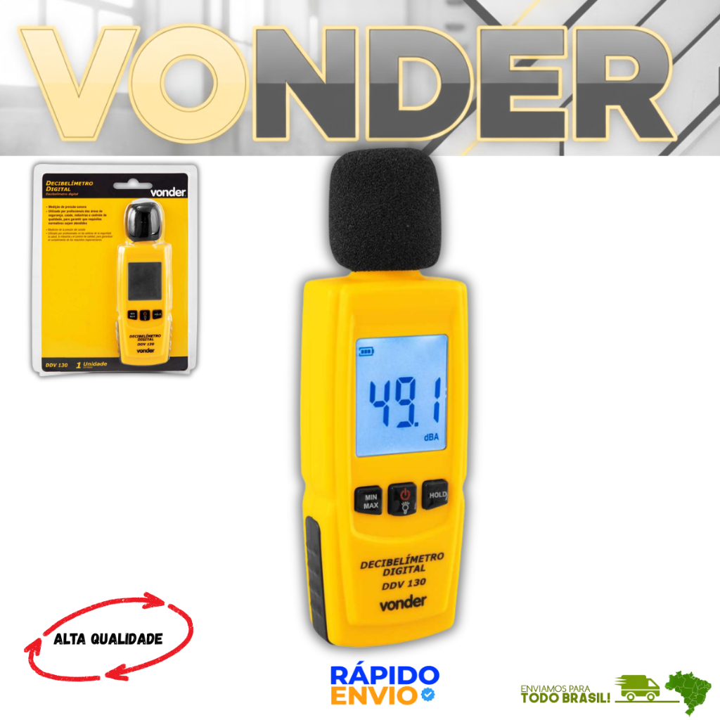 Medidor Pressão Sonora Ruído Digital 130dB Vonder DDV130 Decibelímetro Profissional Oferta Premium