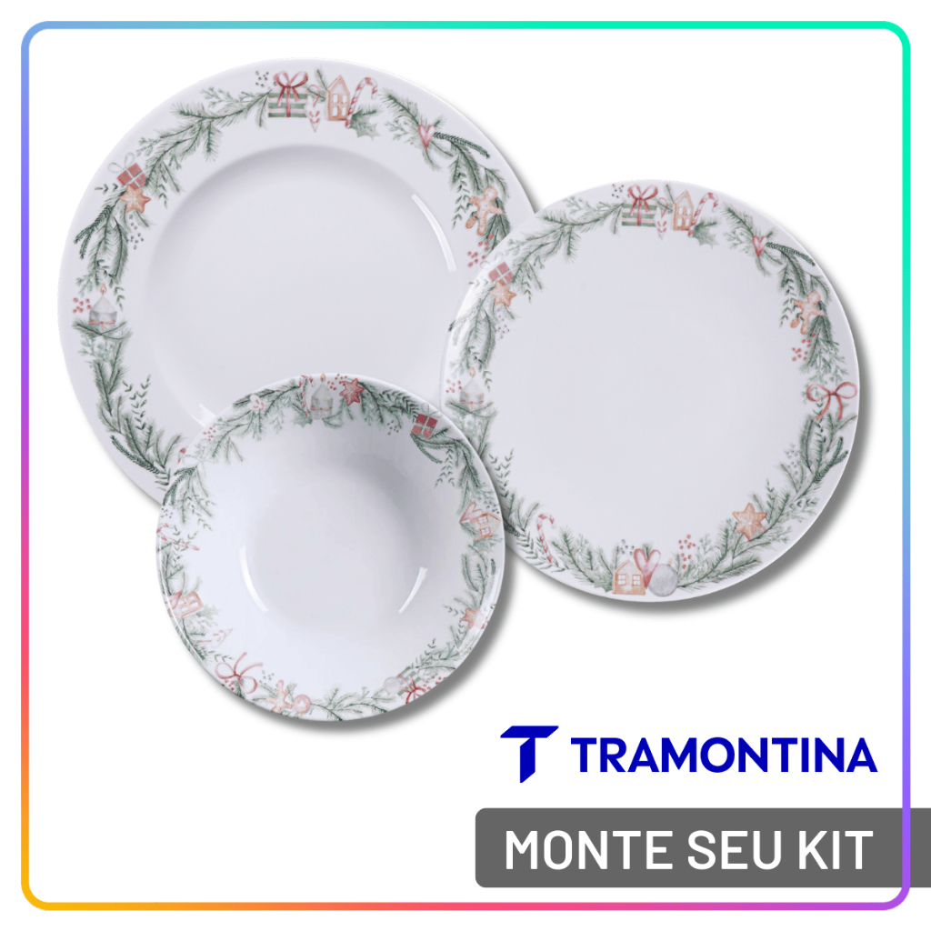 Jogo de Pratos de Natal Tramontina Noite Feliz Aparelho Jantar Raso Sobremesa em Porcelana Decorada em Oferta na Shopee