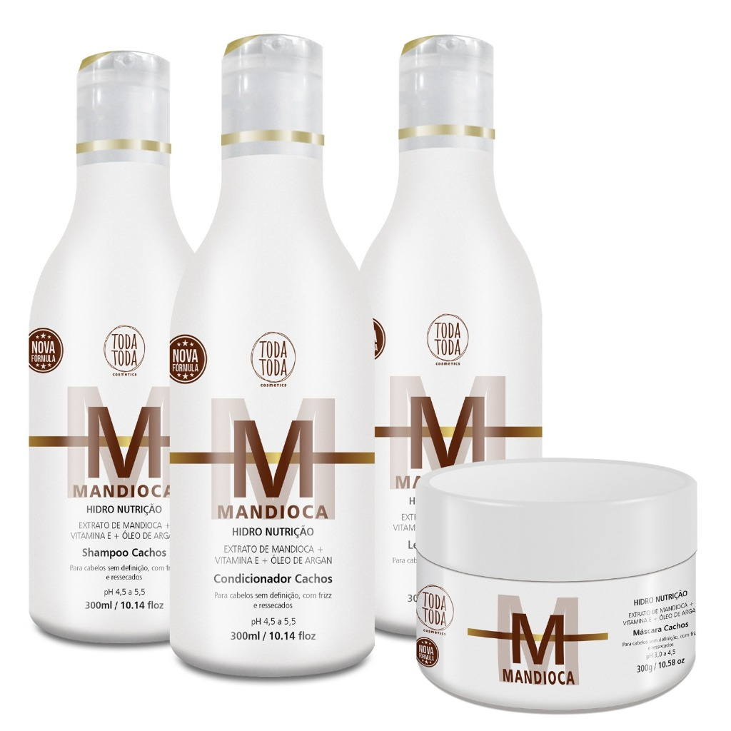 Kit Mandioca Shampoo, Condicionador, Máscara e LeaveIn 300ML