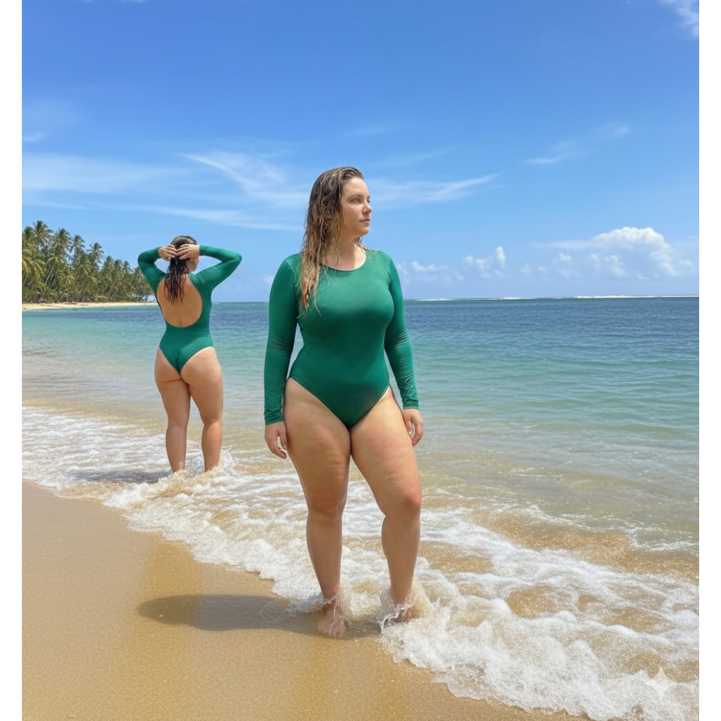 Maiô de Proteção UV 50 + Decote Nas Costa  Body Manga Longa Maiô Surf Forrado e com Bojo Removível