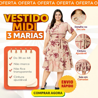 Vestido Evangelico Feminino Três Marias ENVIAMOS ESTAMPAS SORTIDAS Com Laço Ajustável na Cintura Tamanho Único VESTE/ GG em Oferta na Shopee