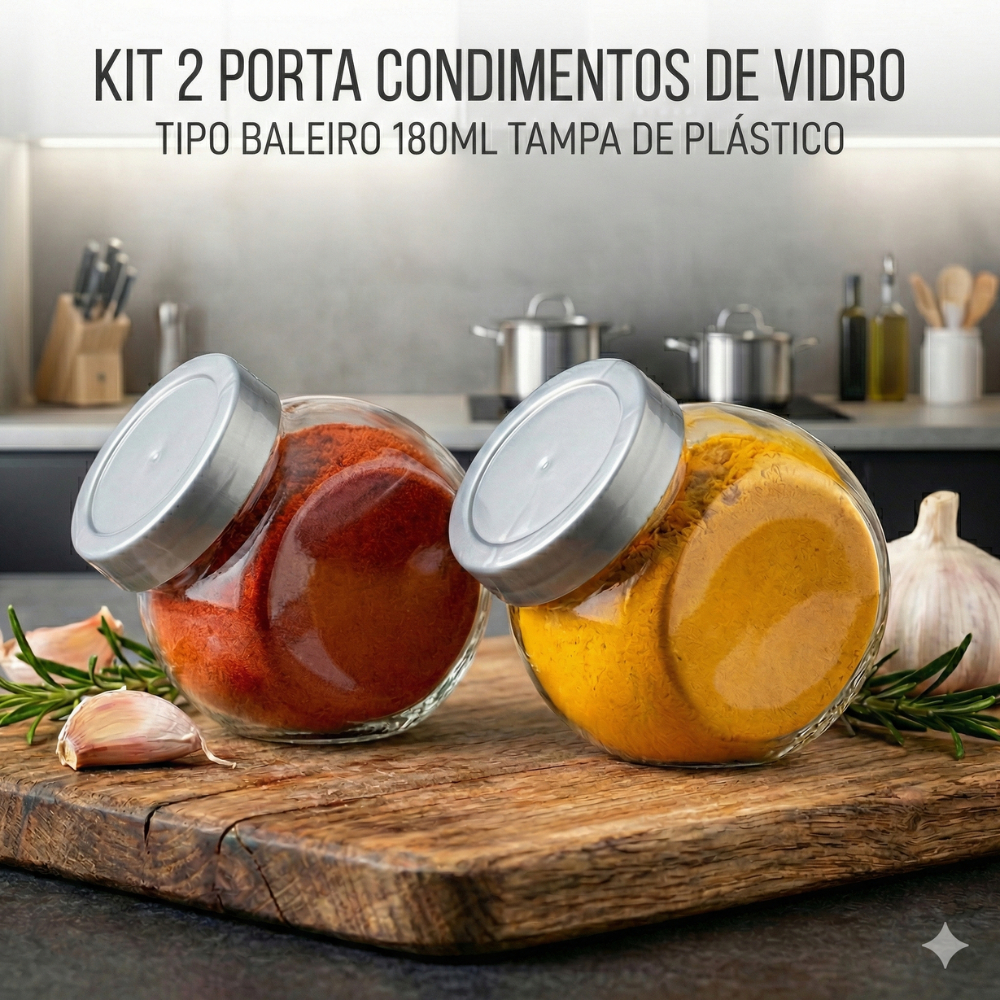 🔥Kit 2 Porta Condimentos Vidro Tipo Baleiro 180ml Com Tampa de Plástico Pote Tempero Lembrancinha