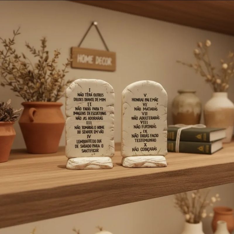 Enfeite Adorno Escultura de Resina Pedra Tábuas dos 10 Mandamentos em Oferta na Shopee