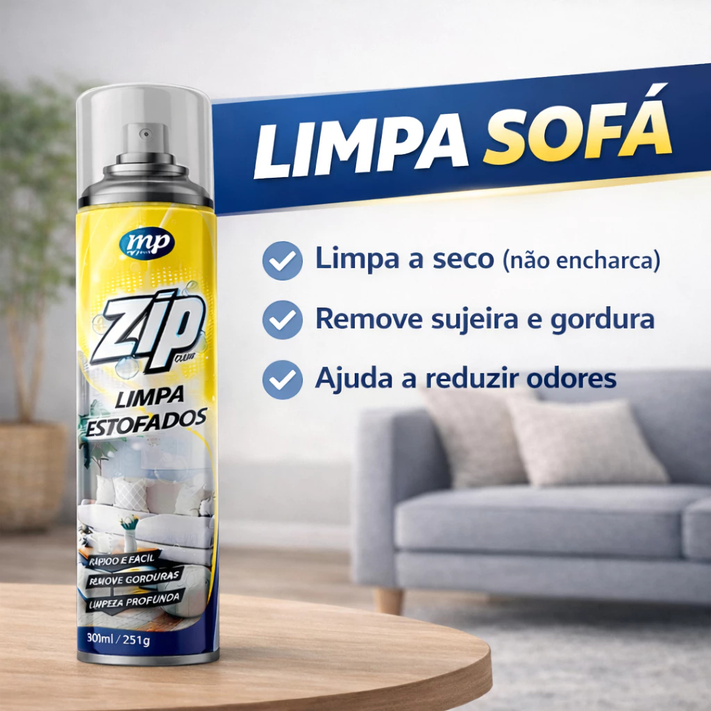 Espuma Spray Zip Clean 300ml Limpa a Seco Sofá, Estofado, Banco de Carro Limpeza Profunda