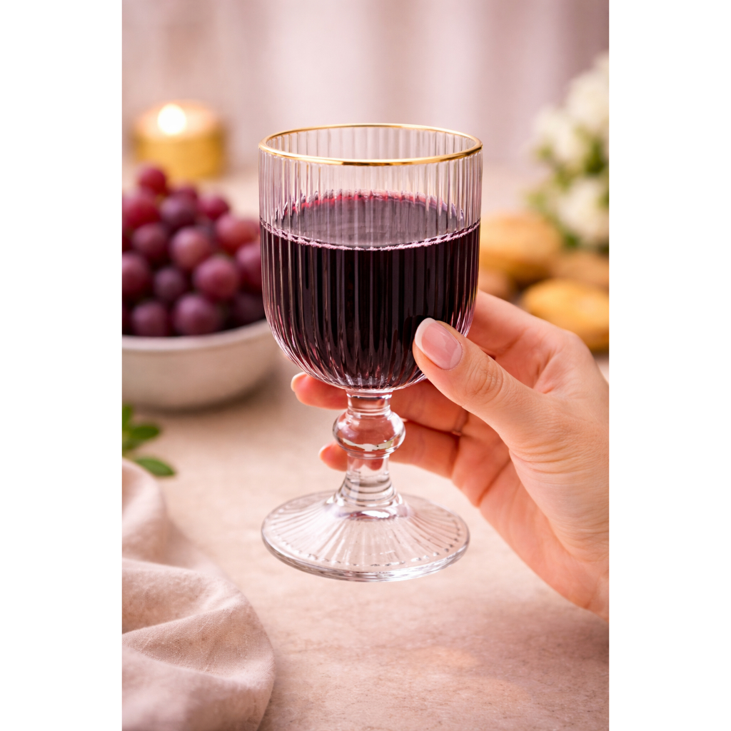 Conjunto 6 Taças Versalhes 260ml Vidro Transparente Fio de Ouro Luxo para Água Vinho Coquetel