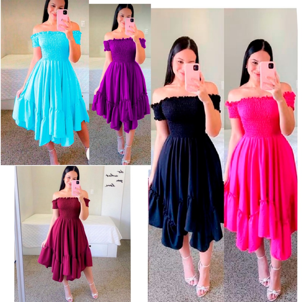 Vestido feminino midi com manguinha lastex premium REF 103 em Oferta na Shopee