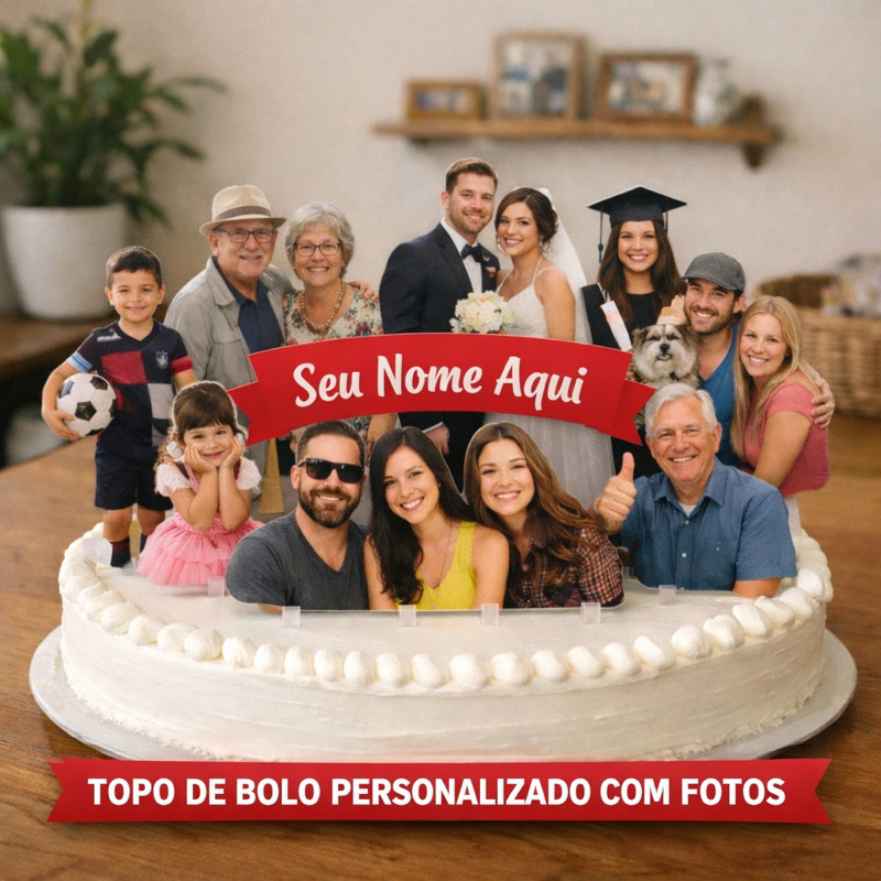 topo topper de bolo personalizado com fotos + nome e idade - topo para aniversário mesversario casamento confraternizaçã em Oferta na Shopee