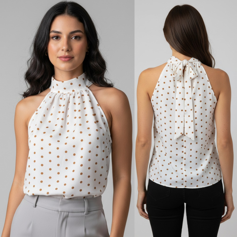 REGATA BLUSA GOLA ALTA DUNA POA FRANZIDO LANÇAMENTO