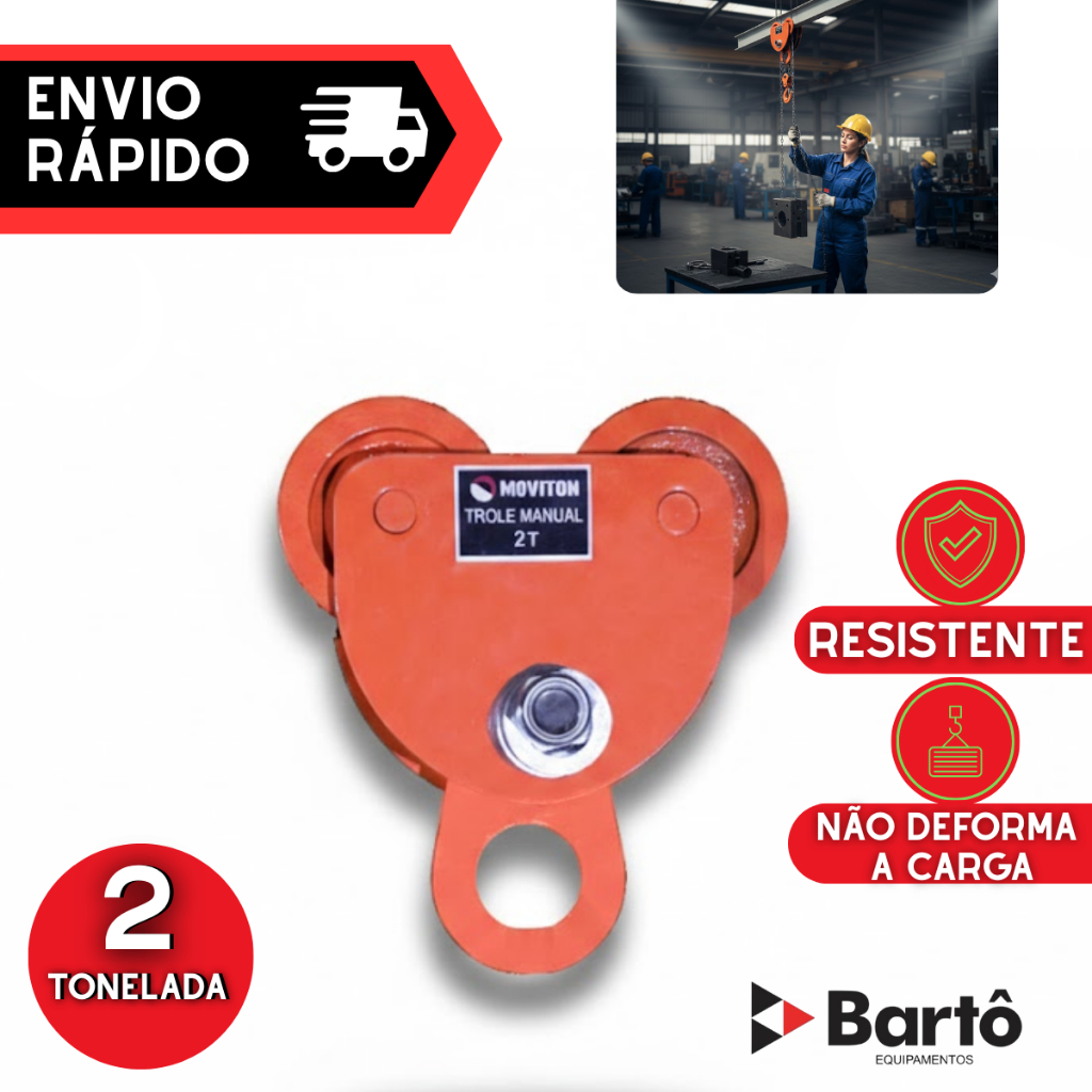 Trole Manual 2 Toneladas Ajustável para Viga I | Carrinho para Talha Reforçado Industrial 2000kg