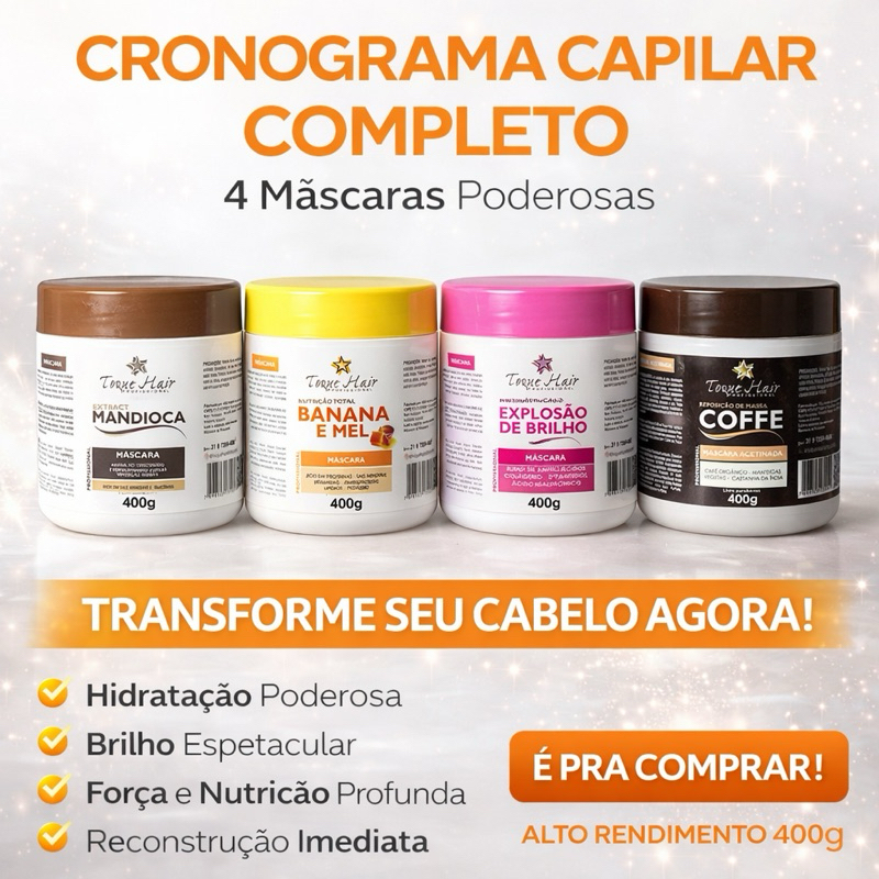 Kit Cronograma Capilar + Reposição de Massa 400g cada Profissional Hidratação Nutrição Reconstrução reposiçãoCrescimento