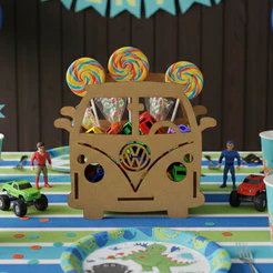 Kit Cachepô Kombi Centro de Mesa Festa de Aniversário Lembrancinhas em Madeira MDF