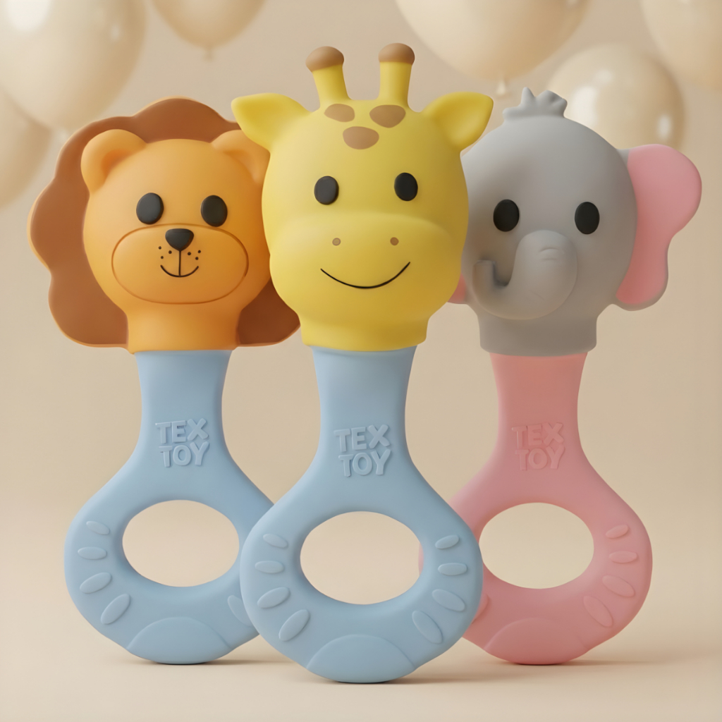 Mordedor Bebe Latex Natural Safari Animais Macio Massageador Gengiva Dentição Atóxico BPA Free INMETRO