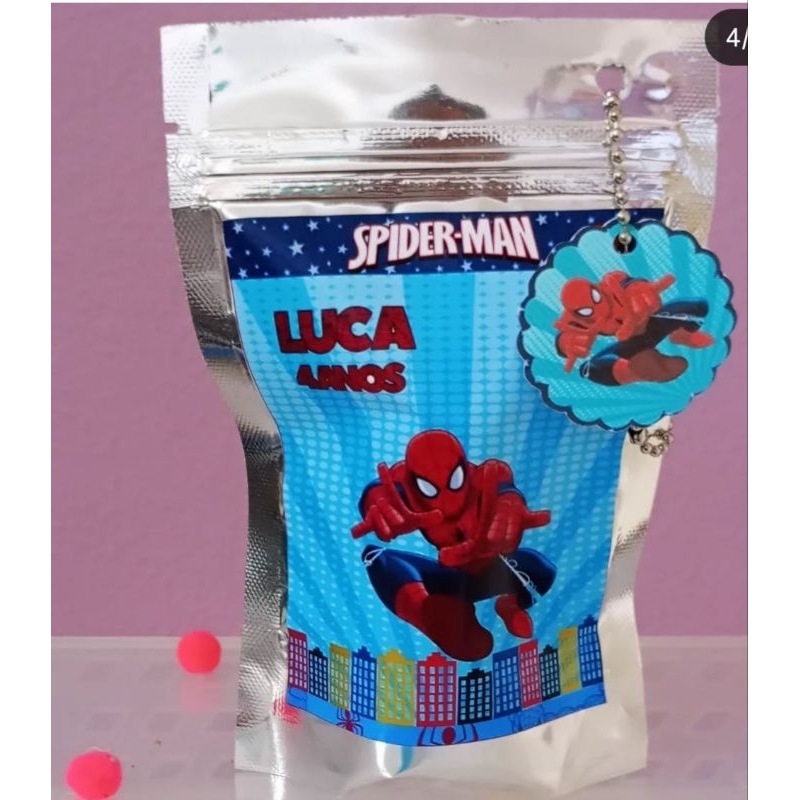 Saquinho Metalizado - Saquinho Metalizado Zip - Lembrancinhas Personalizadas Homem Aranha-Saquinho tema Homem Aranha